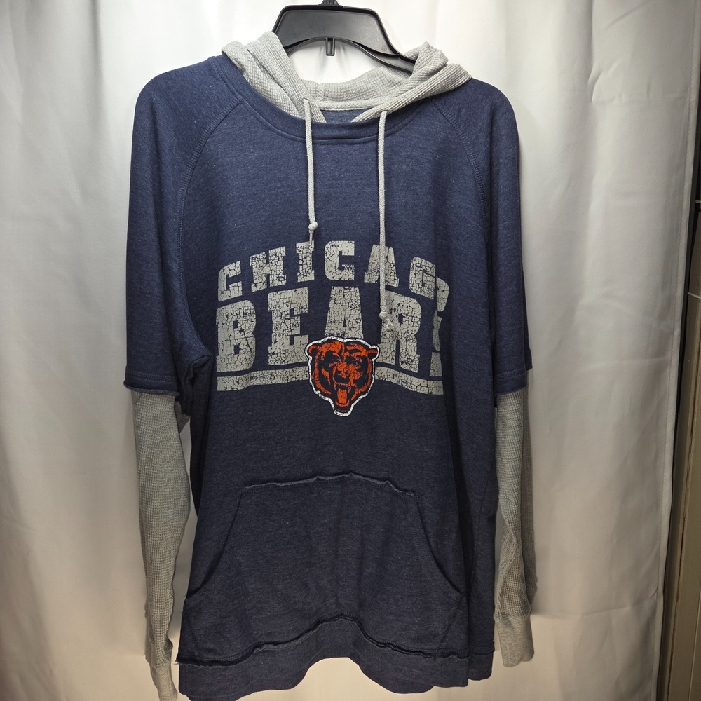 Chicago Bears Fan Gear Majestic Lightweight Blue Hoodie Pockets Men XL